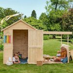 Cabane en bois avec pergola ajour�e eugenie marron