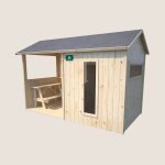 Cabane en bois avec pr�au et table de jeu jazz marron