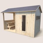 Cabane en bois avec pr�au et table de jeu jazz marron