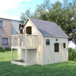 Cabane en bois sur pilotis avec mezzanine et bac � sable duplex marron