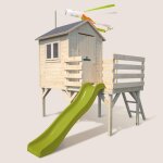 Cabane en bois sur pilotis avec toboggan josephine marron