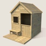 Cabane en bois trait� avec terrasse et banc heidi marron