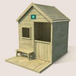 Cabane en bois trait� avec terrasse et banc heidi marron