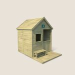 Cabane en bois trait� avec terrasse et banc heidi marron
