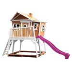Cabane en bois avec toboggan violet Cabane en bois avec toboggan violet