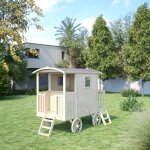 Cabane roulotte en bois sur pilotis pour enfants carry marron