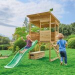 Cabane sur pilotis avec toboggan cimes bois fsc� marron - vert
