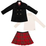 Cadeau no�l caban + jupe pliss�e tartan + col roul� noir rouge beige
