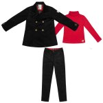 Cadeau no�l caban + pantalon velours + col roul� noir rouge