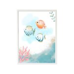 Cadre mural enfant poissons marins multi coloured