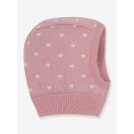 Cagoule b�b� coeurs en laine et coton rose