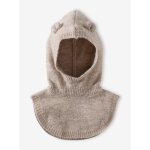 Cagoule avec plastron bébé fille en maille beige chiné Cagoule avec plastron bébé fille en maille beige chiné