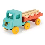 Camion en bois rtro bleu - vert avec tiges de transport multicolor