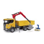 Camion de chantier scania super 560r avec grue et 2 palettes jaune