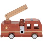 Camion de pompiers en bois rouge, bleu, jaune