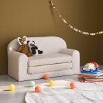 Canap� lit enfant en velours c�tel� d�pliable, l 90 x p 43 x h 51, 5 cm cr�me