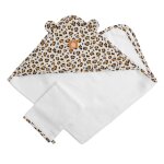 Cape de bain b�b� en gaze de coton et gant l�opard - petit chou ecru / noir