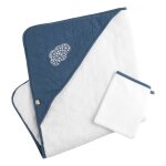 Cape de bain et gant en coton matelass� et �ponge - petit coeur blanc / bleu