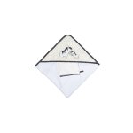 Cape de bain plus gant en coton - pluche et pompon blanc