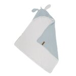 Cape de bain en gaze de coton avec oreilles de lapin bleu gris