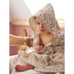 Cape de bain gaze de coton personnalisable + gant de toilette flora blanc imprim