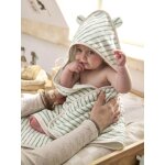 Cape de bain personnalisable et gant de toilette bio vert sauge