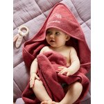 Cape de bain personnalisable et gant de toilette framboise