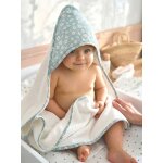 Cape de bain personnalisable et gant de toilette marguerite bleu imprim�