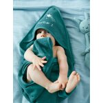 Cape de bain personnalisable + gant de toilette vert bleut