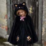 Cape de chat enfant en velours avec capuche et queue noir