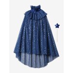Cape  toiles et paillettes + baguette bleu
