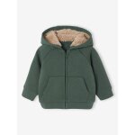 Cardigan bb en molleton zipp  capuche double vert sapin