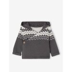Cardigan  capuche en maille jacquard bb bleu ardoise