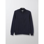 Cardigan col montant bleu fonce uni