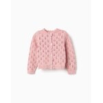 Cardigan en coton ajour� avec bords festonn�s rose clair