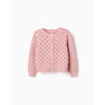 Cardigan en coton ajour� avec bords festonn�s rose clair