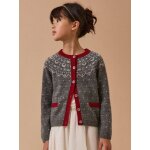 Cardigan jacquard en laine fille gris chine fonce