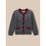 Cardigan jacquard en laine fille gris chine fonce