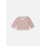 Cardigan en laine bébé ecru rayé rouge basque Cardigan en laine bébé ecru rayé rouge basque