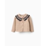 Cardigan en maille avec col � rayures beige