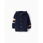 Cardigan en maille ctele avec capuche et rayures bleu fonc
