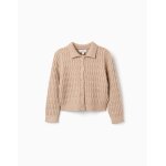 Cardigan en maille torsad�e et ajour�e beige clair