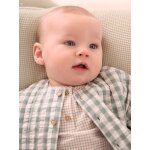 Cardigan seersucker � carreaux naissance vert de gris