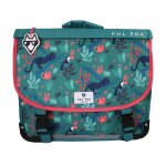 Cartable 38 cm pol fox jungle avec 2 compartiments cm1 / cm2 / coll�ge vert tropical � motifs animaux ...
