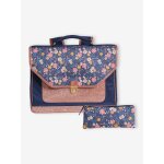 Cartable fille personnalisable + trousse flowers marine