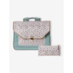 Cartable fille personnalisable + trousse imprim fleuri bergamotte vert sauge