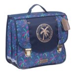 Cartable fille polyester imprim� palmier bleu marine / gris froid