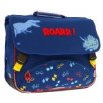 Cartable primaire gar�on motif dinosaure relief brod� 38 cm bleu / rouge
