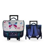 Cartable � roulettes 2 compartiments lili lou f�e & papillons - 38 cm beige