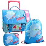 Cartable � roulettes 3 pi�ces motif ice - bat tissu imperm�able uglydolls bleu / rose / blanc